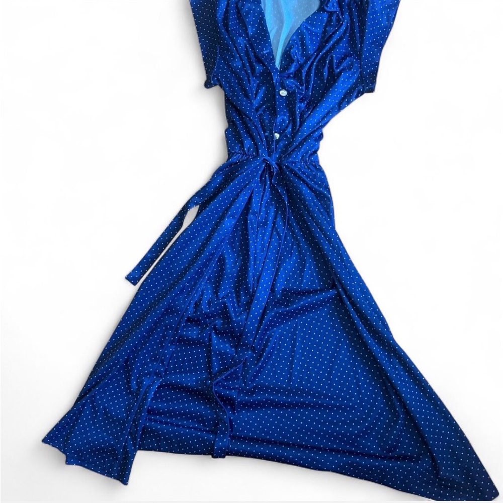 1970 Blue Polka Dot Button-Front Wrap Dress